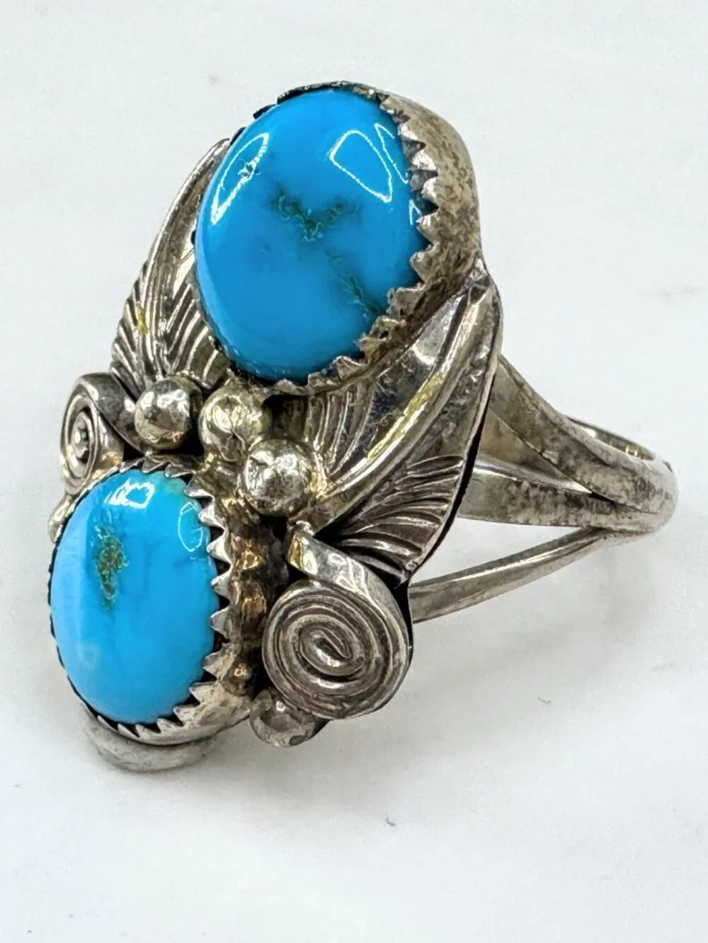 Vintage SRB sterling silver turquoise statement ring s8 Native American JR1919